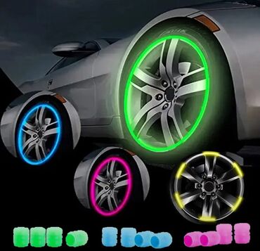 Другие аксессуары для шин, дисков и колес: Светящиеся фосфорные колпачки на колёса 4 шт, для автомобиля