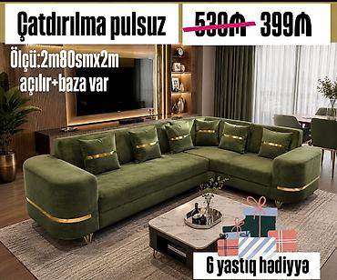 Divanlar: Yaşıl L formalı künc divan - Ölçü: 2 m 80 sm x 2 m - Açılır — 1