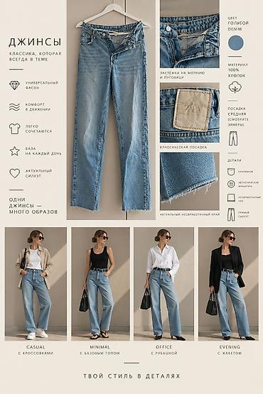 джынсы зара: Прямые джинсы ZARA из 100% хлопка / идеальные голубые Mom с — 1