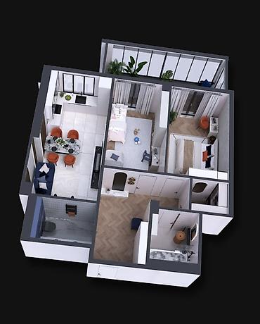байташ сити: 2 комнаты, 73 м², Кок-Жар мкр Элитка, 9 этаж, ПСО (под самоотделку) — 2