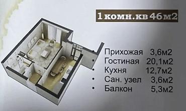 квартиры в росрочку: 1 комната, 46 м², Вефа ТЦ Элитка, 10 этаж, ПСО (под самоотделку) — 3