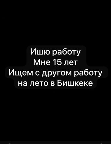 Другие специальности: Ищем работу с другом на летний период в Бишкеке. Мне 15 лет