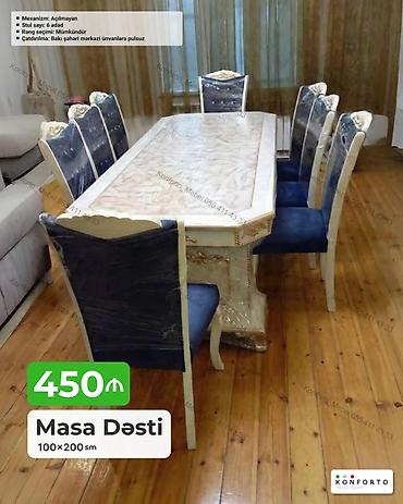 Masa Dəsti – 100×200 sm - Komplekt: 1 masa + 6 stul - Mexanizm