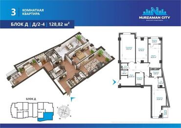 Продажа квартир: 3 комнаты, 131 м², Элитка, 12 этаж, ПСО (под самоотделку)