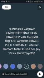 Qarajlar: Gəncədə, 2Dənə Aqrar Universitetinə yaxın kirayə ev Var. 1 nəfər oğlan
