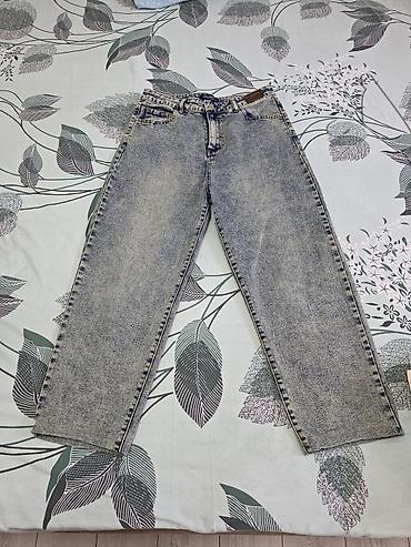 cirt cirt cirt denim: Unisex düz kəsim cins şalvar - Rəng: açıq-boz yuyulmuş (acid wash — 2