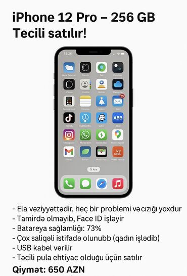 sumqayıt telefon: IPhone 12 Pro, 256 GB, Blue Titanium, Face ID