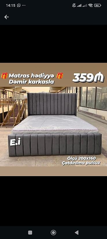 demir tava: Məhsul: Yumşaq başlıqlı iki nəfərlik çarpayı - Ölçü: 200 x 160 sm - — 1