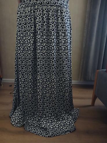 Qara-ağ xırda çiçək printli uzun ətək - Model: Maksi uzunluqda