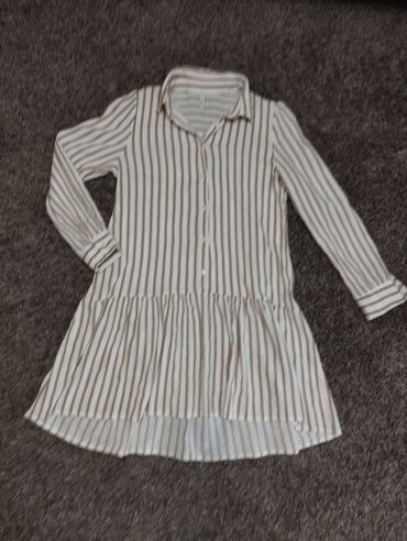 bela lanena haljina: M (EU 38), bоја - Bela, Oversize, Dugih rukava