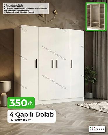 divarda kitab refi: Məhsul: 4 qapılı dolab Ölçü: 47×200×160 sm Qiymət: 350 ₼ — 1