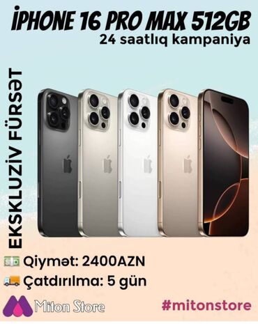 Apple iPhone: IPhone 16 Pro Max, Natural Titanium, Barmaq izi, Face ID, Hissə-hissə ödəniş