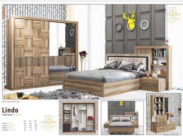 деревянные спальни: Двуспальная кровать, Шкаф, Трюмо, 2 тумбы, Новый