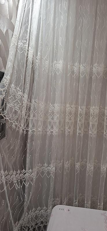 beşik tülü: Ağ rəngli, naxışlı tül pərdə dəsti - Material: incə, işıqkeçirən tül — 2