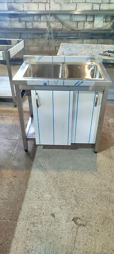 kafe stolları: Paslanmayan poladdan iki gözlü sənaye mətbəx ləyənli stol — 1