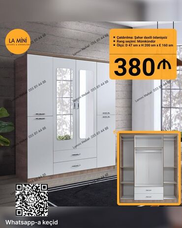 Dolablar: Yeni, Açılan, 5 qapı Düz dolab, Qarderob, paltar dolabı, Azərbaycan