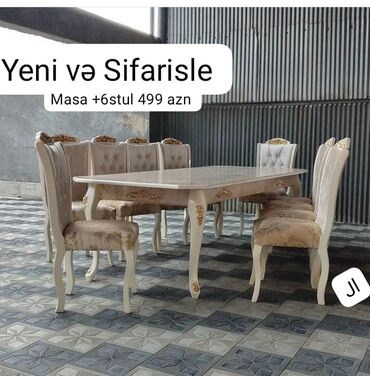 kontakt home metbex stol stul: Qonaq otağı üçün, Yeni, Dördbucaq masa, 6 stul, Azərbaycan
