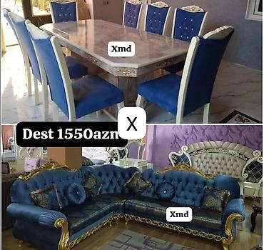 stol stul: Klassik üslubda mebel dəsti 1) Yemək masası və 6 ədəd stul - Rəng — 1