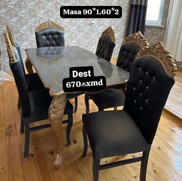metbex stulu: Для гостиной, Новый, Раскладной, Прямоугольный стол, 6 стульев