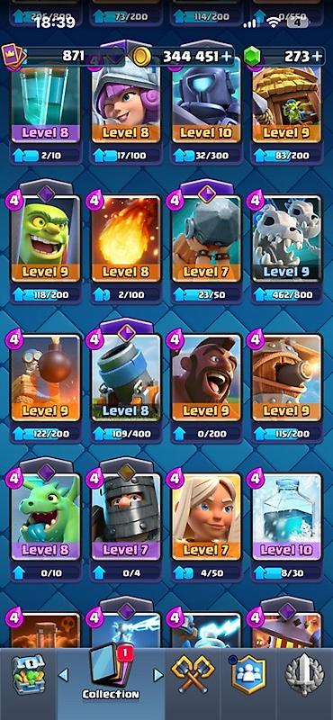 Kolleksiya kartları: Clash Royale hesabı - Kupa: 5238 (rekord 5268) - Qızıl: 344 451 - — 8