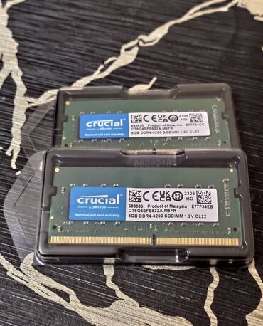 ddr4 8gb: Operativ yaddaş (RAM) Crucial, 16 GB, 3200 Mhz, DDR4, Noutbuk üçün, Yeni