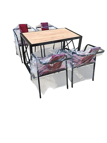 bag stullari: Metall çərçivəli masa və oturacaq dəsti - Tərkib: 1 düzbucaqlı masa + — 3