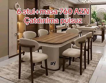 Yemək otağı dəsti – masa + 6 ədəd stul - Dəst tərkibi: 1 ədəd geniş