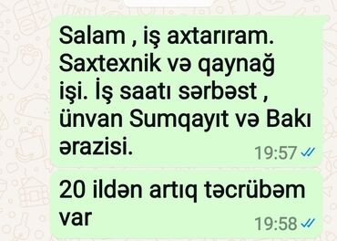 tecrube teleb etmeyen elanları: Santexnik ustası. Təcrübəli