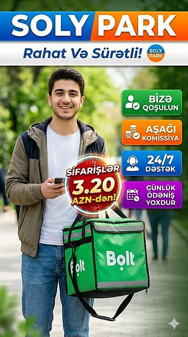 bolt parkları: Piyada kuryer tələb olunur, İstənilən yaş, Təcrübəsiz, Gündəlik ödəniş — 1