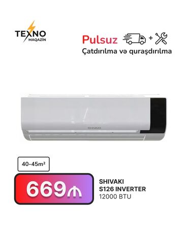 sədərəkdə kondisionerlər: Kondisioner Shivaki, 40-45 kv. m, Split sistem, Kredit yoxdur, Pulsuz quraşdırılma