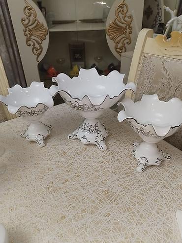 meyvəqabı: 3 hissəli dekorativ meyvəqabı dəsti - Material: keramika/porcelan — 4