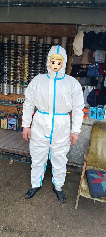 одежда оптом дордой: Защитный одноразовый комбинезон с капюшоном - Цвет: белый с голубыми