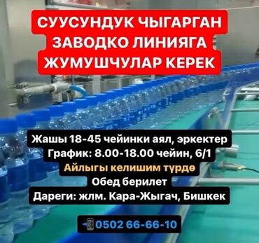 ваканси вадител: СУУСУНДУК ЧЫГАРГАН ЗАВОДКО ЛИНИЯГА ЖУМУШЧУЛАР КЕРЕК Жашы 18-45