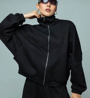 женские кастюмы: Женская черная спортивная двойка - Свободный крой oversize с