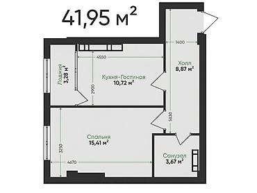 2 комнаты, 41 м², АЮ Гранд Элитка, 6 этаж, ПСО (под самоотделку)