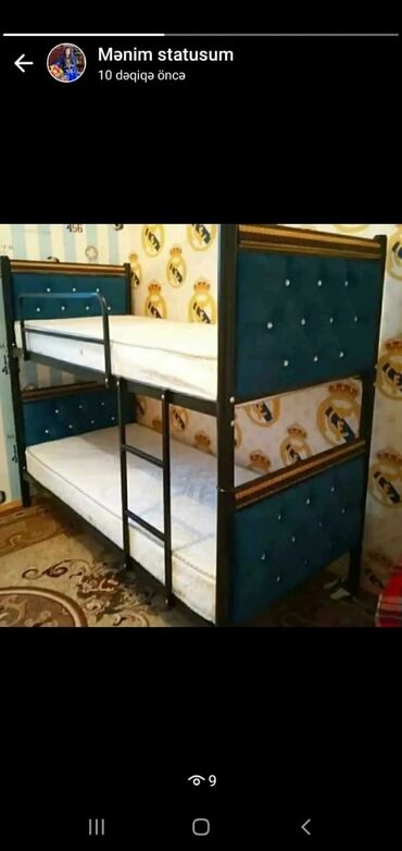 İkimərtəbəli uşaq çarpayıları: Oğlan və qız üçün, Yeni, Çarpayı, Matras ilə, Siyirməsiz, Dəmir — 14