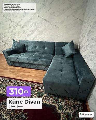 Ev və bağ: Künc divan – 240×150 sm - Mexanizm: açılan, bazalı (yataq funksiyalı — 1