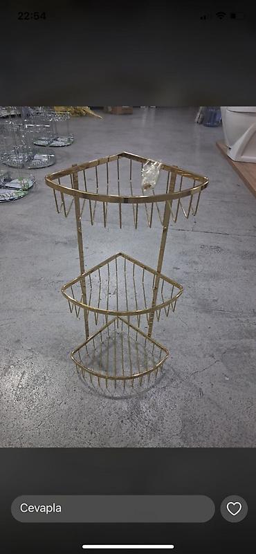 hamam ucun rəf: Bucaq tipli 3 mərtəbəli metal rəf – qızılı rəng. - Material: möhkəm — 1