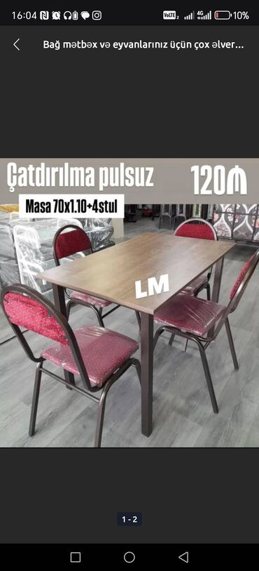 Masa və oturacaq dəstləri: Balkon üçün, Açılmayan, Dördbucaq masa, 4 stul — 4