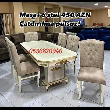 Masa və oturacaq dəstləri: Qonaq otağı üçün, Yeni, Açılmayan, Dördbucaq masa, 6 stul — 9