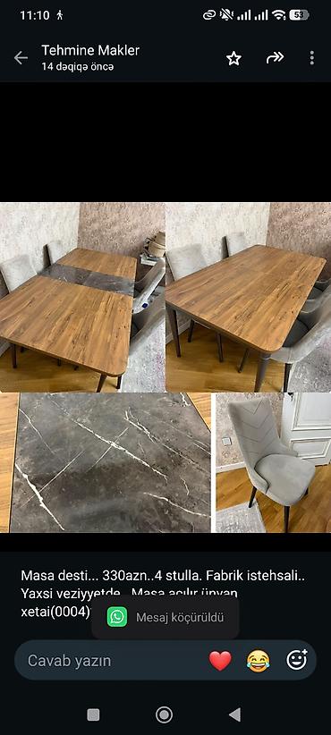 Masa desti. 330azn. 4 stulla. Fabrik istehsali. Yaxsi veziyyetde