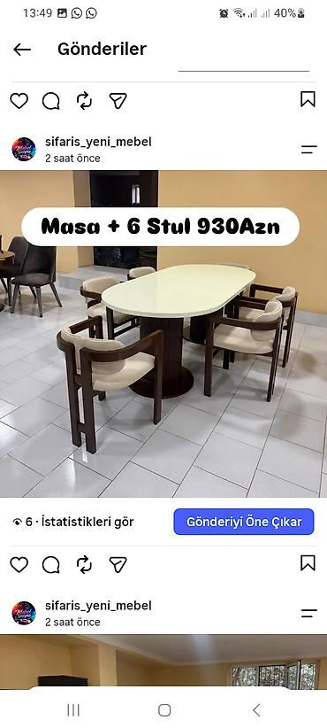 Mebel dəsti: Masa + 6 stul - Yumru künclü, oval formalı yemək masası