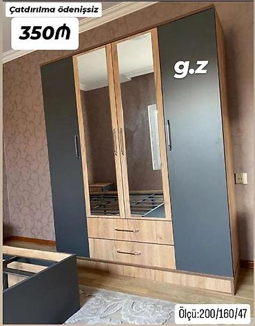 ucuz dolablar: Mebel dəsti: 4 qapılı paltar şkafı - Rəng və material: Təbii ağac — 1