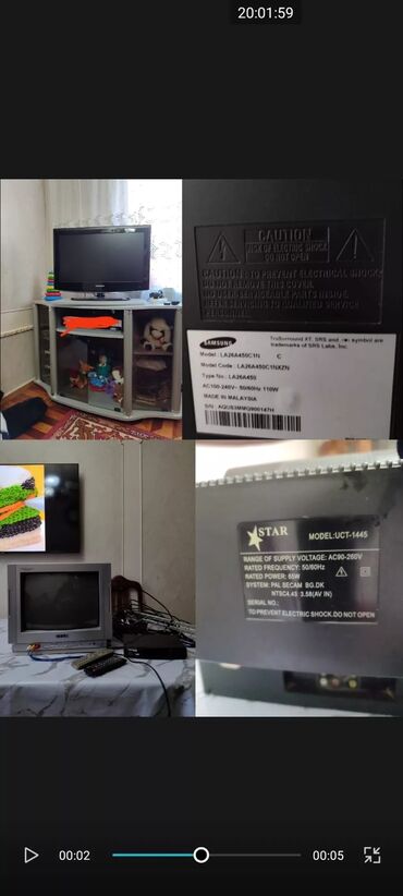 Digər TV və video məhsullar: 2 televizor işləyir altı ilə birlikdə Hamısı satılır antenası var