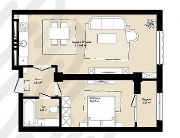 Продажа квартир: 2 комнаты, 58 м², Асанбай мкр Элитка, 13 этаж, ПСО (под самоотделку) — 4