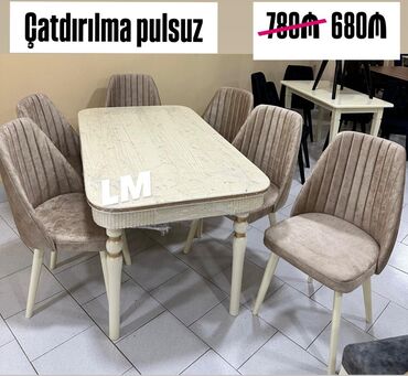Masa və oturacaq dəstləri: Qonaq otağı üçün, Yeni, Açılmayan, Dördbucaq masa, 6 stul