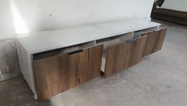silver kitchen: Тумба под ТВ/медиа с четырьмя откидными фасадами новая белый акрил/ — 2