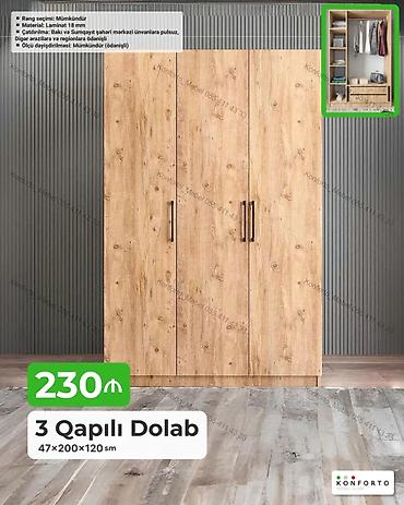 casio sumqayit: 3 qapılı geyim dolabı - Ölçülər: 47 × 200 × 120 sm - Material: 18 mm — 1