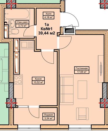 Помещения свободного назначения: 1 комната, 39 м², Элитка, 13 этаж, ПСО (под самоотделку)