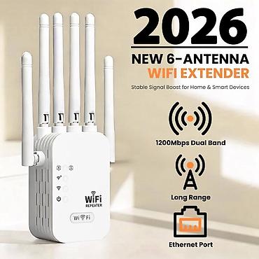 wifi anten: 2026 Yeni 6‑antenalı Wi‑Fi Gücləndirici (WiFi Repeater) - İki zolaqlı — 2